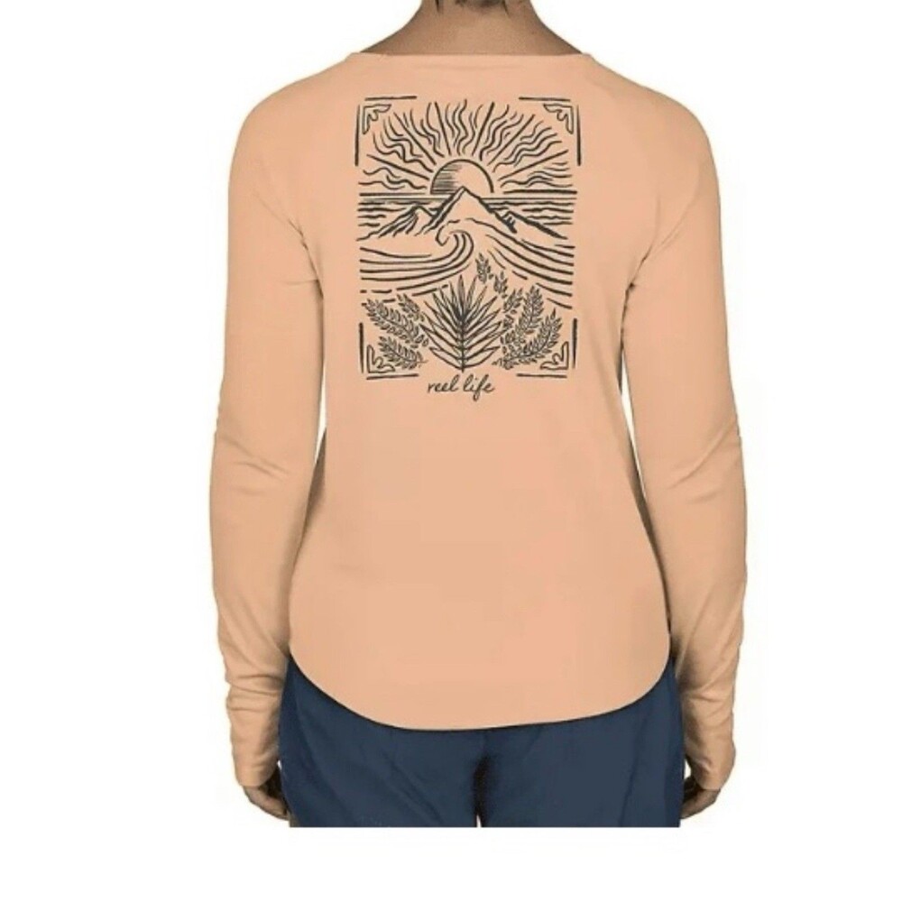 Reel Life Women’s XXL UV Sun Protection Swim Shirt – Peach Long Sleeve UPF Top